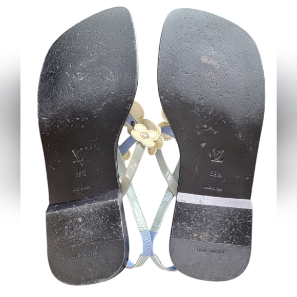 LOUIS VUITTION Sandals Blue with Cream Colored Flower  Size 39.5 - US 9.5 - Picture 8 of 10